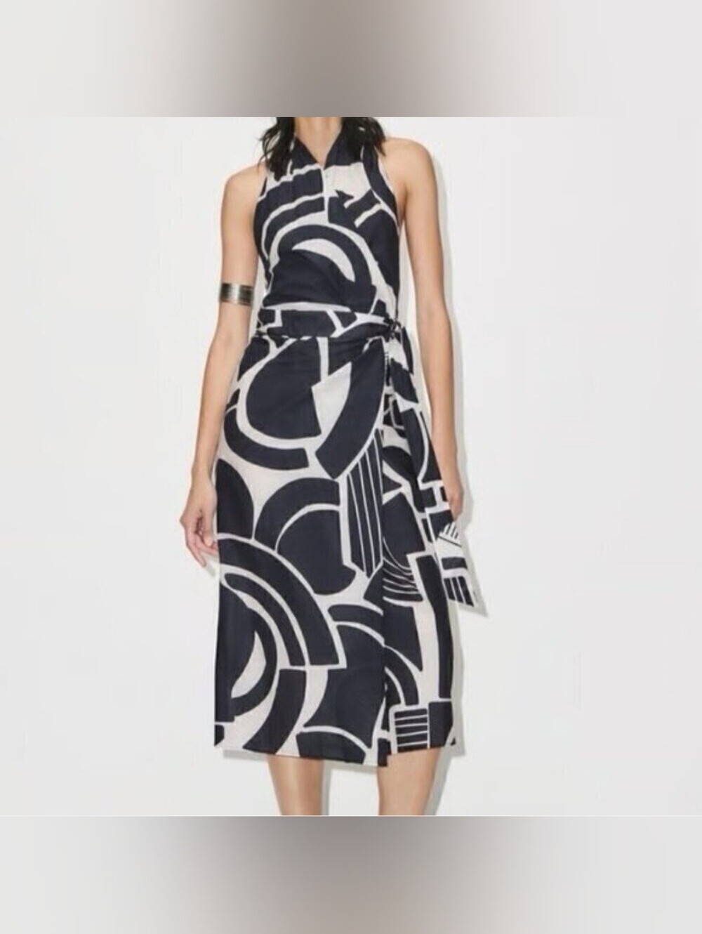 New Zara The Nicole Printed Halter Wrap Navy/White Midi Dress NWT Size XS